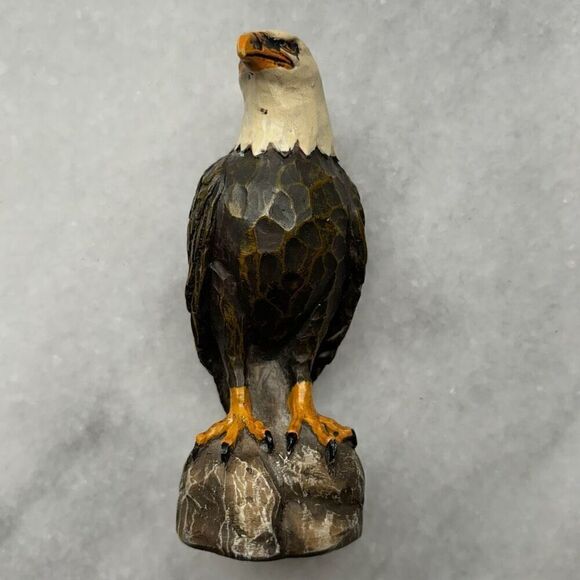 Vintage American Bald Eagle Resin Walking Stick Top Figurine Brown Black 4" - Picture 3 of 9